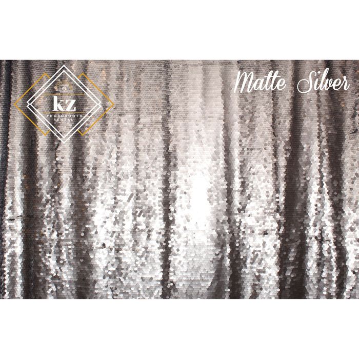 Large Sequin backdrop in Matte Silver — KZ Photo Booth Rental Bismarck ND