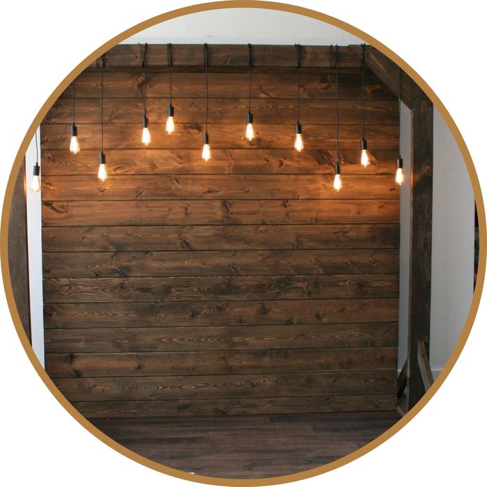 Real Wood w/ Edison Bulb Arch backdrop — KZ Photo Booth Rental Bismarck ND